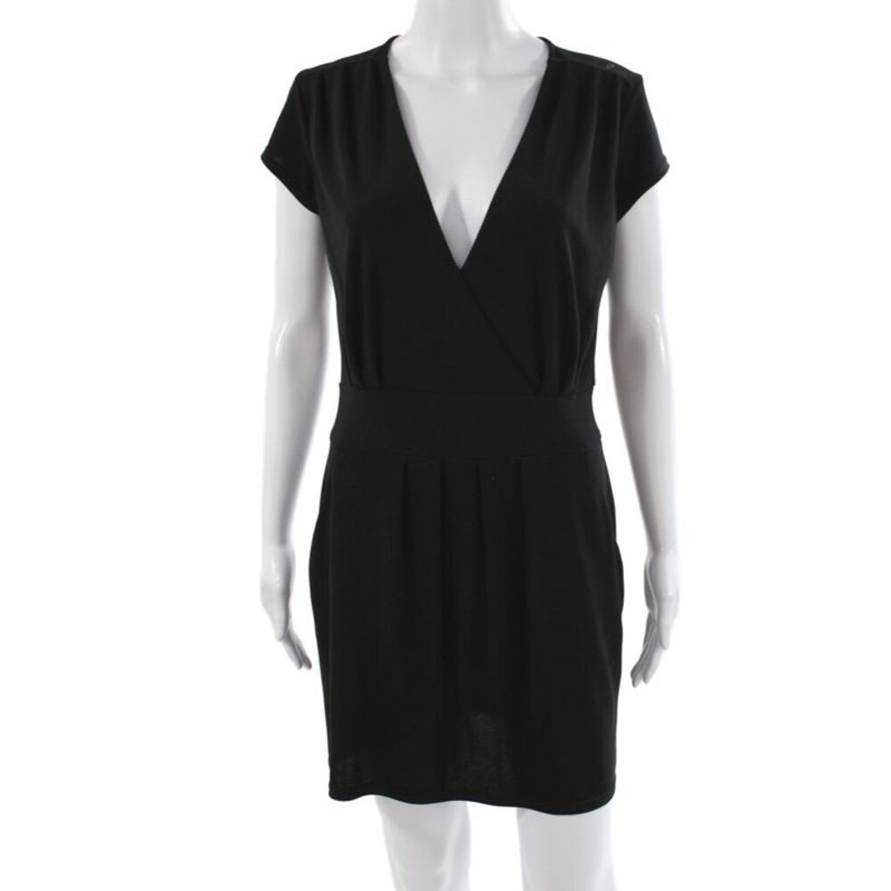 Trouve Womens Wrap Dress Black V-Neck Short Sleeve Polyester Size S